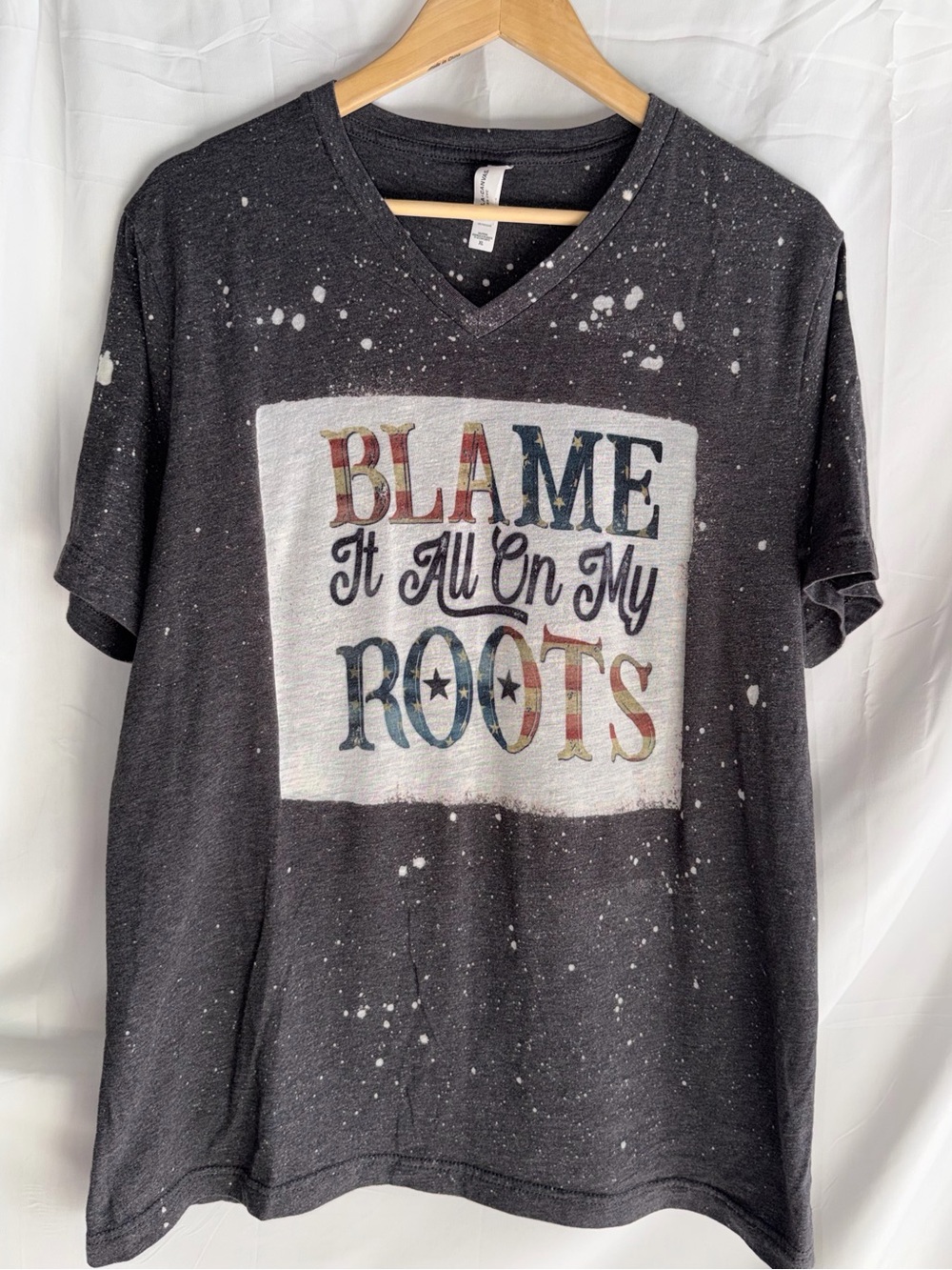 Bella Canvas Charcoal Graphic Tee with Multicolor Patriotic Print
